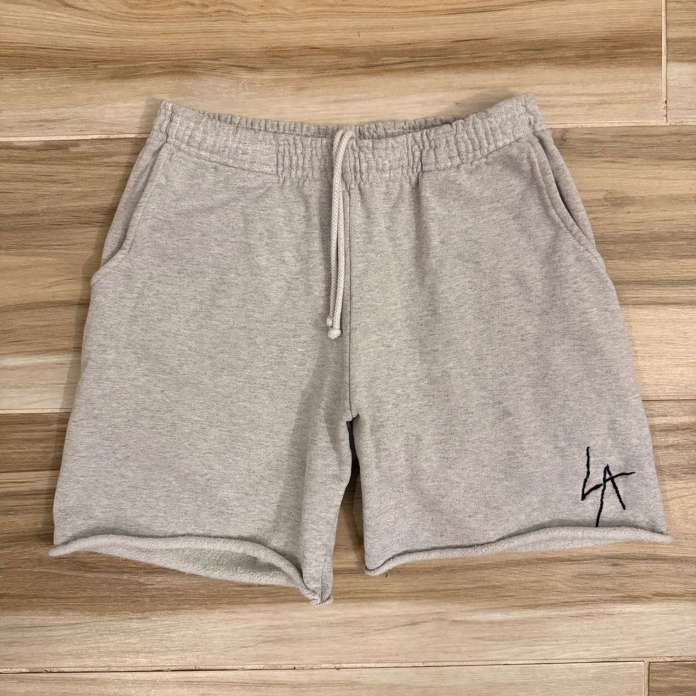 Local Authority LA Slash Fleece Sweat Shorts Grey Raw Hem Streetwear Small S